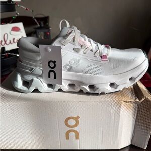 On Running Women's White and Pink Athletic Shoes